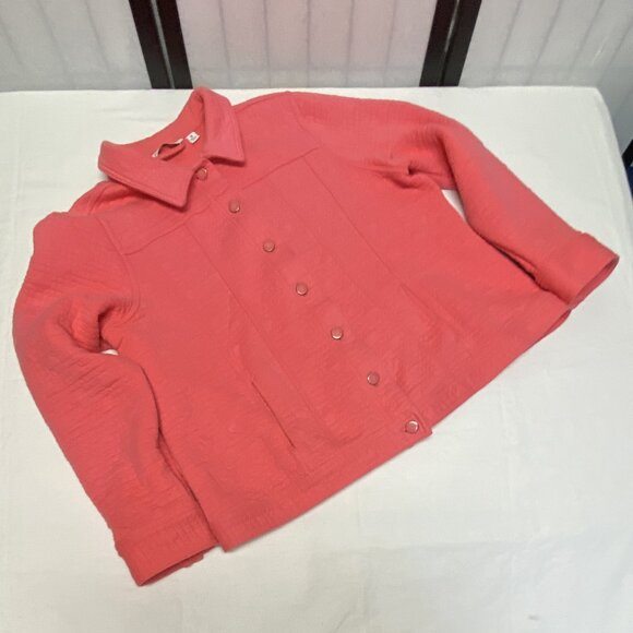 Isaac Mizrahi Live Coral Quilted Lightweight Bomber Jacket XL Short Button Coat - Picture 8 of 11